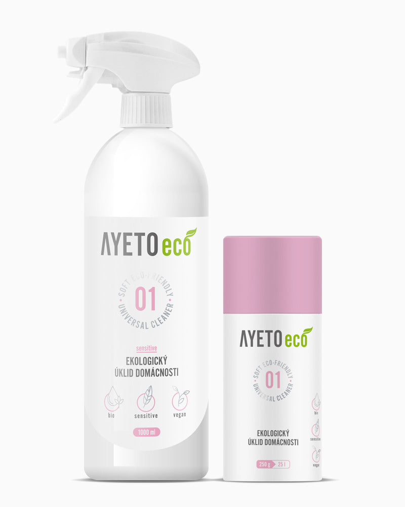 AYETO Eco 01 – Univerzální čistič na všechny povrchy. Startovací výhodná sada k přípravě 25 lahví