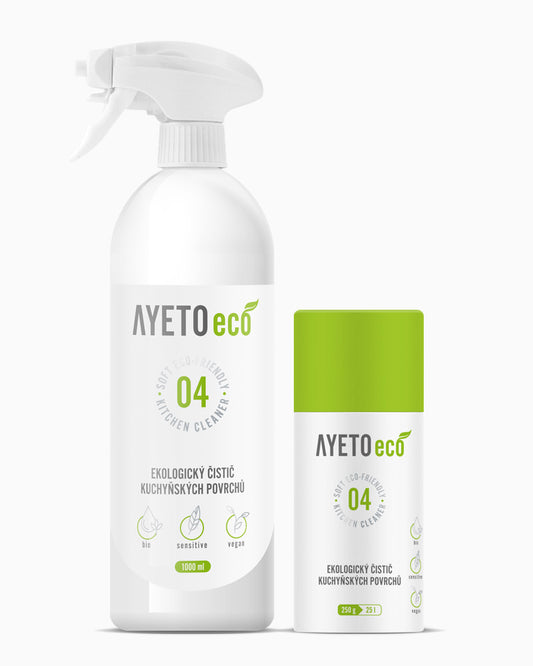 AYETO Eco 04 – Ekologický čistič kuchyňských povrchů. Startovací výhodná sada k přípravě 25 lahví